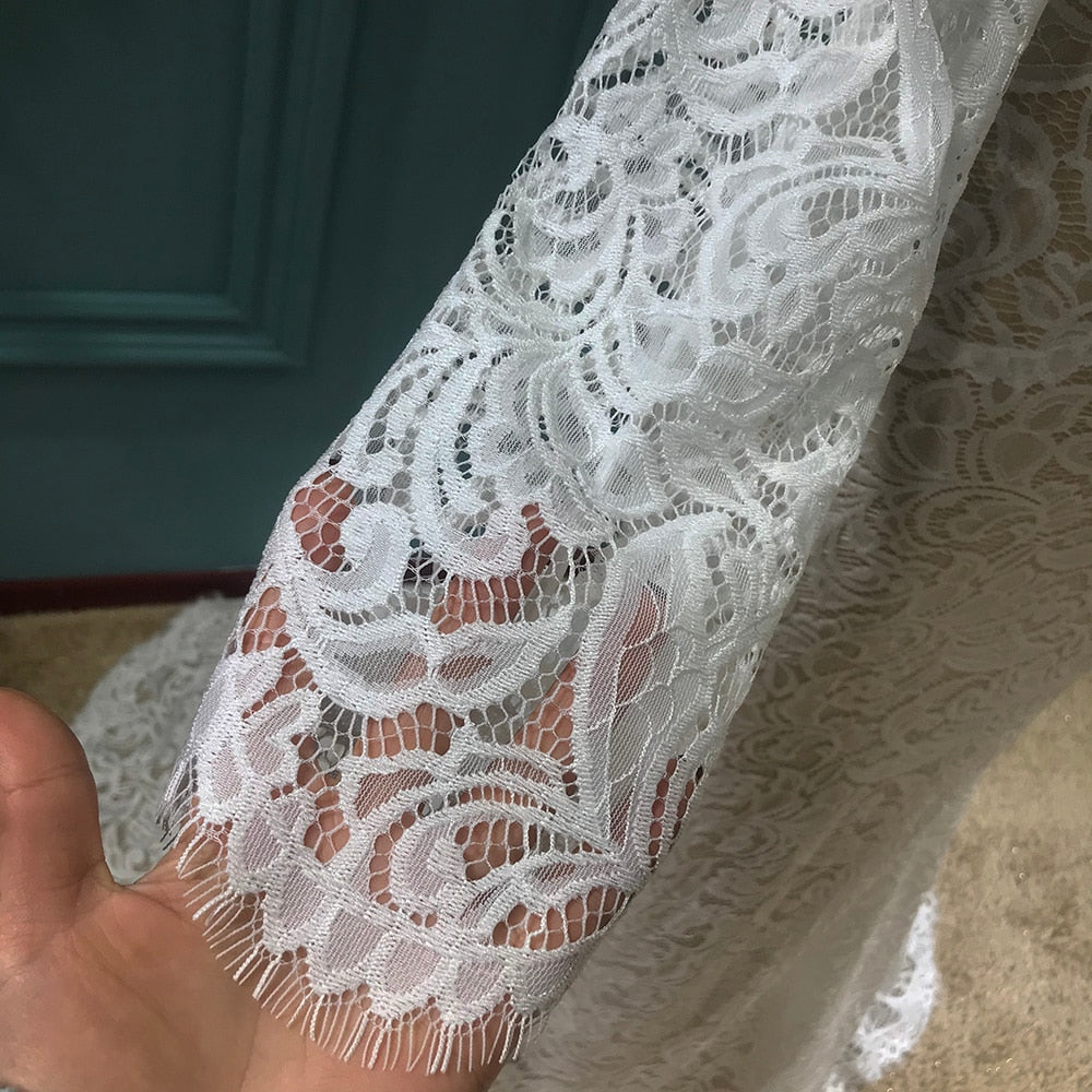Flexible Long Sleeves Lace Open Back Bohemian Bridal Gown Boho Wedding Dresses BlissGown 