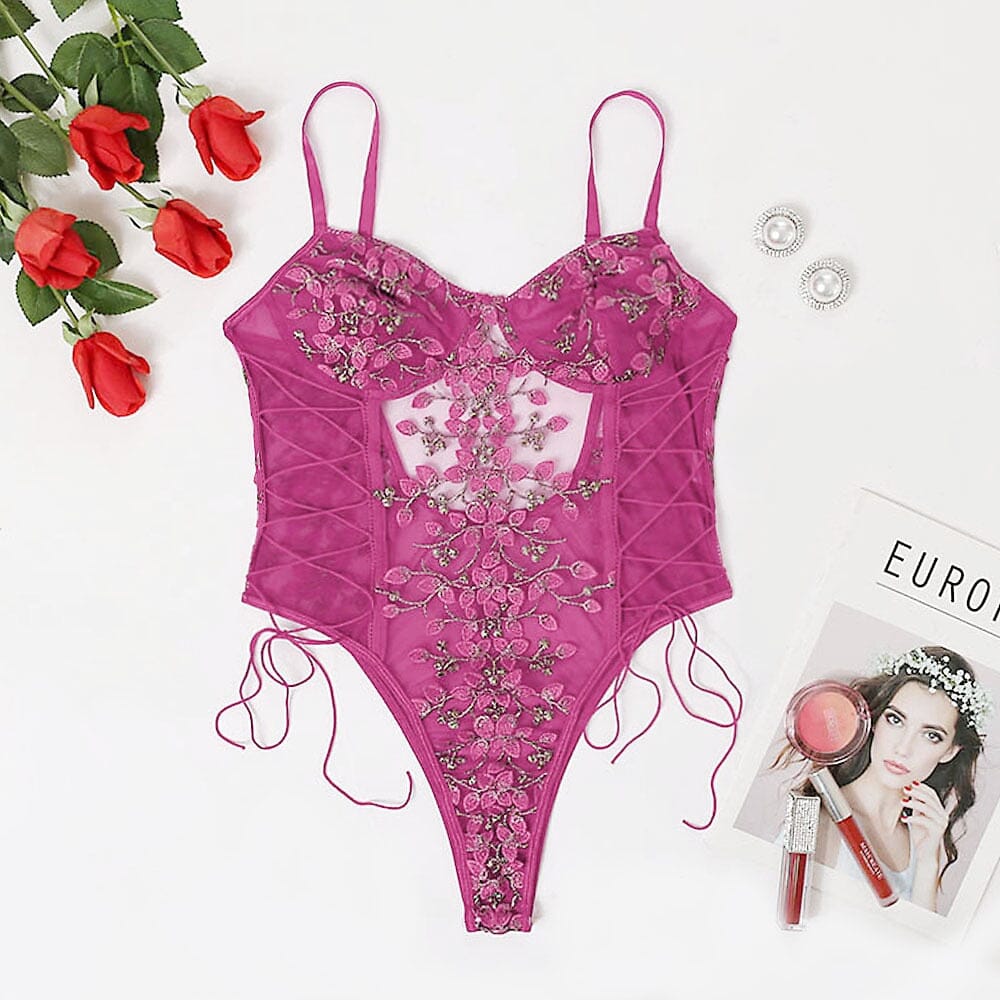 Floral Embroidery Lace Up Bodycon Transparent Lingerie Accessories BlissGown 