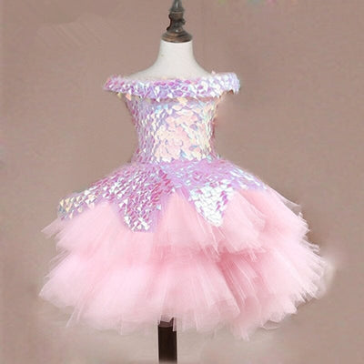 Flower Girl Dress Sequined Bridesmaid Dress Special Occasion BlissGown Short pink dress 100cm(3-4Y) 