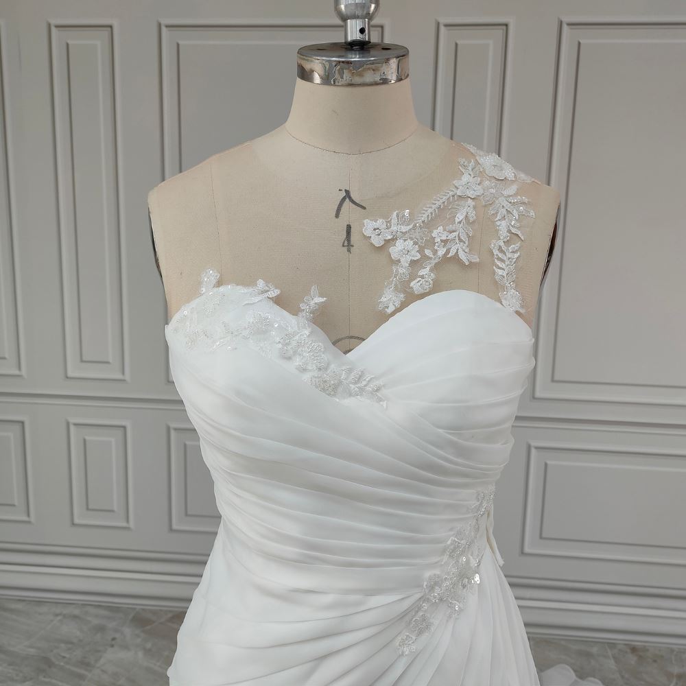 Flower Lace with Detachable Puffy Sleeves Mermaid Wedding Dress Beach Wedding Dresses BlissGown 