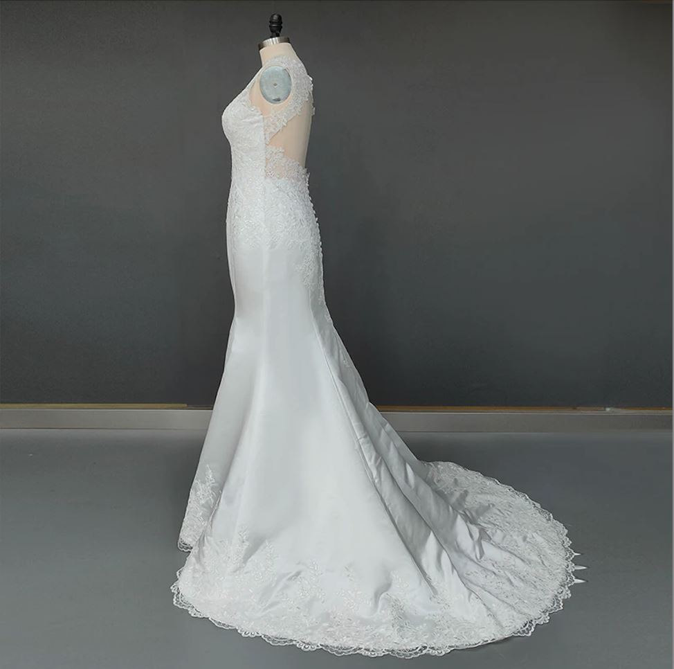 French Elegant Open Back Trumpet Sleeveless Satin Wedding Dress Classic Wedding Dresses BlissGown 