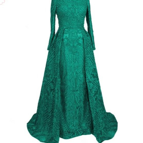 Full Lace Mermaid V-Neck Long Sleeves Crystal Evening Dress Evening & Formal Dresses BlissGown 