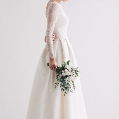 Full Sleeve New Satin Lace Wedding Dress Vintage Wedding Dresses BlissGown 
