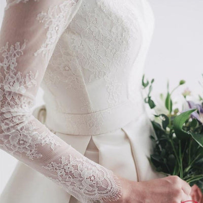 Full Sleeve New Satin Lace Wedding Dress Vintage Wedding Dresses BlissGown 