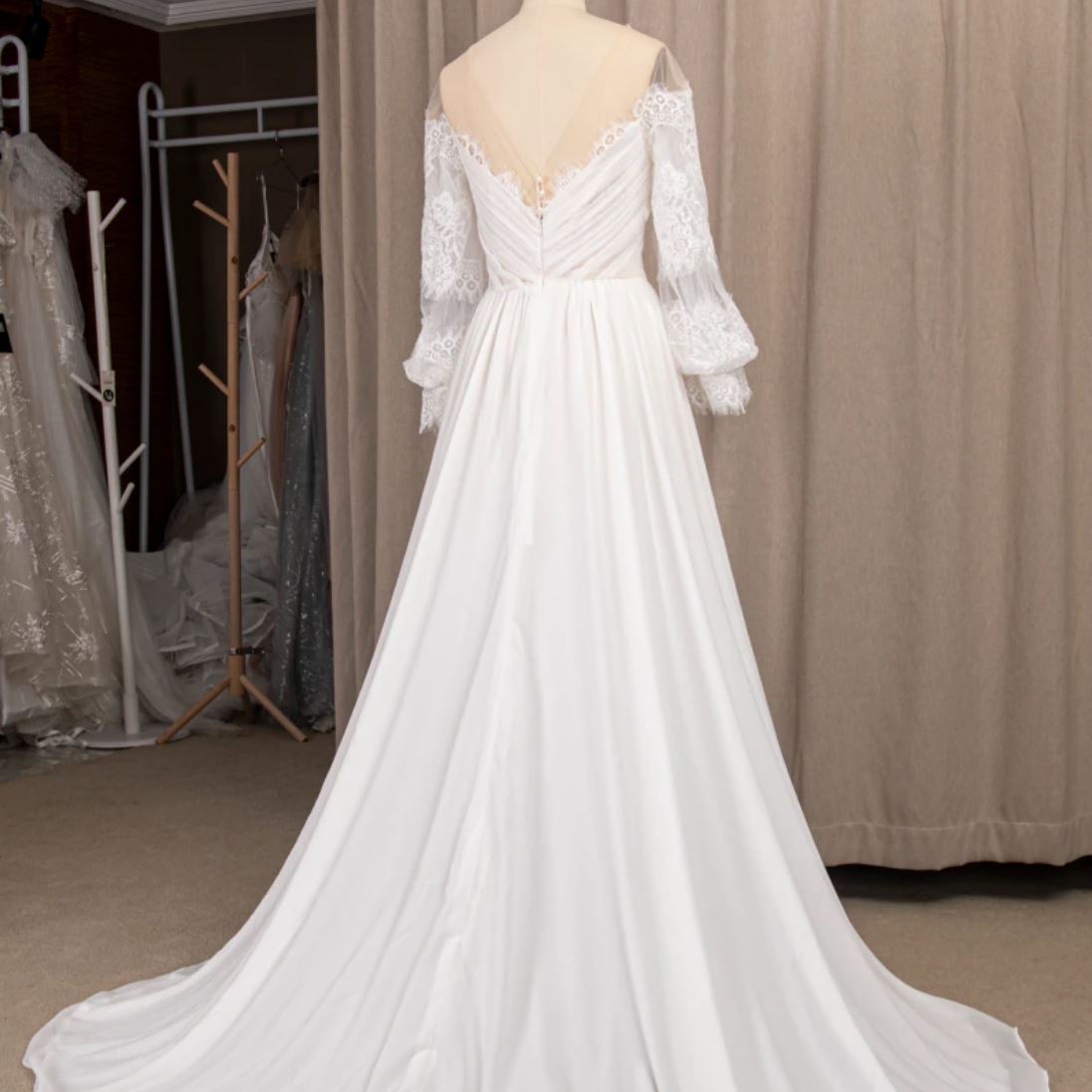 Gorgeous Long Sleeve Chiffon Bohemian Lace Wedding Dress Boho Wedding Dresses BlissGown 