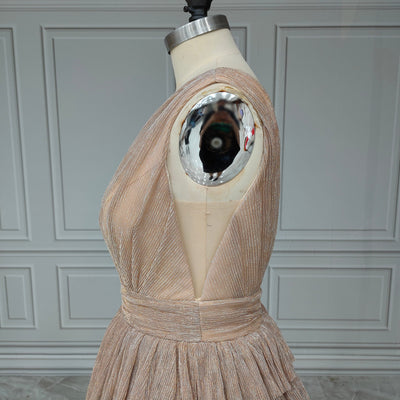 Gorgeous V Neck Backless Tiered Glitter Tulle Prom Dress V-Neck Prom Dresses BlissGown 