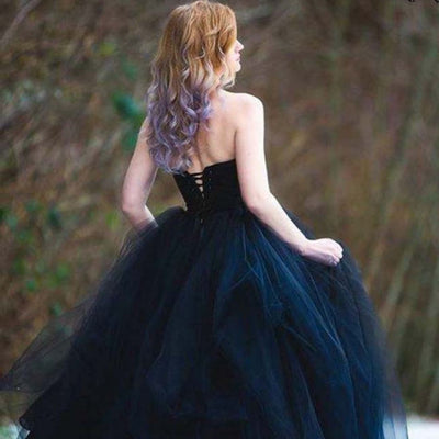 Gothic Tulle Strapless Lace Up Back Wedding Dress Vintage Wedding Dresses BlissGown 