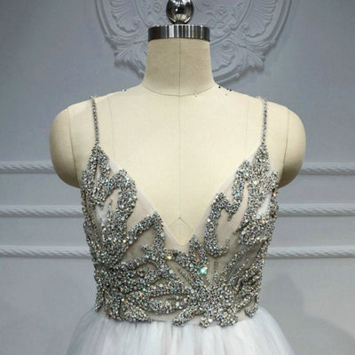 Gray Blue Sexy Shinny Beads Open Back Formal Evening Dress Evening & Formal Dresses BlissGown 