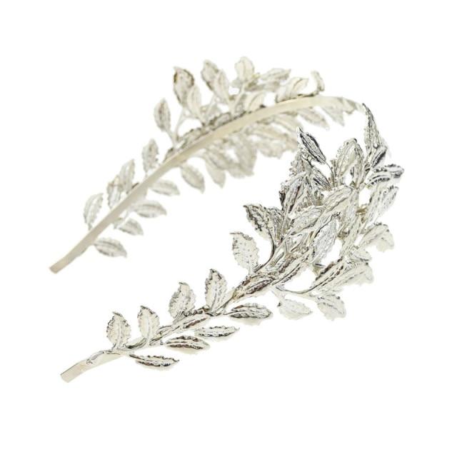 Greek Goddess Hair Vine Tiara Bridal Crown Wedding Accessories BlissGown Silver Metal 