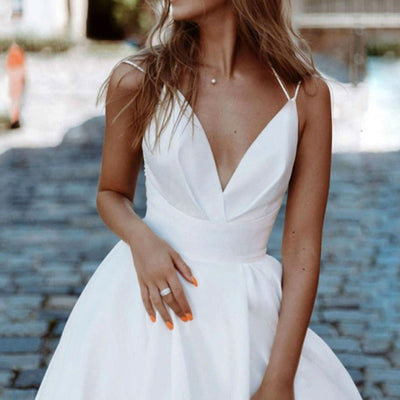 Halter White Long Beach Backless Boho Wedding Gown Beach Wedding Dresses BlissGown 