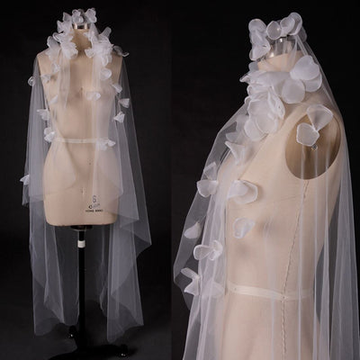 Hand-hot Petals Soft Mesh Long Bridal Veil Wedding Accessories BlissGown 
