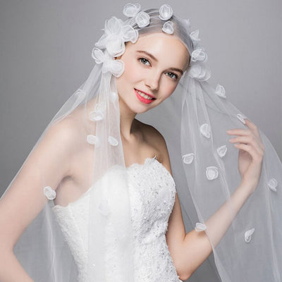 Hand-hot Petals Soft Mesh Long Bridal Veil Wedding Accessories BlissGown 