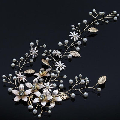 Hand-made Crystal Pearl Headband Wedding Accessories Wedding Accessories BlissGown EGMH077 gold 