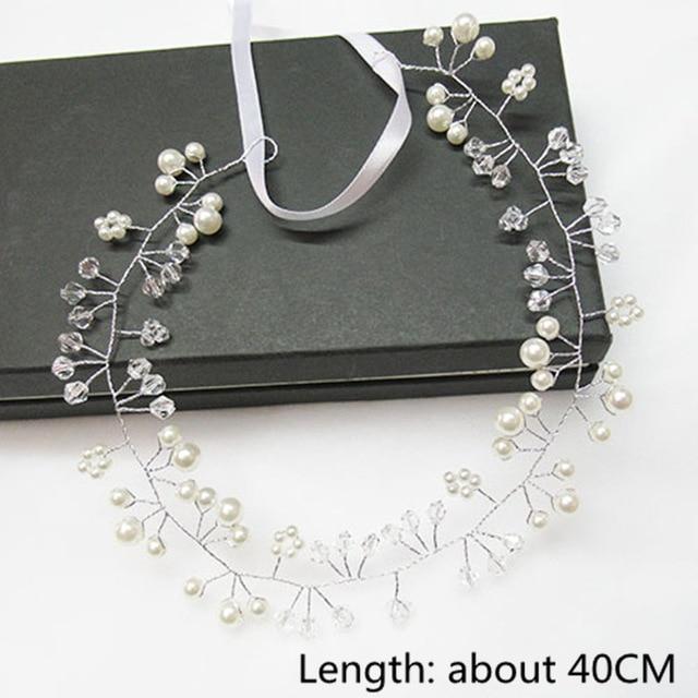 Hand-made Crystal Pearl Headband Wedding Accessories Wedding Accessories BlissGown XT15 40cm silver 