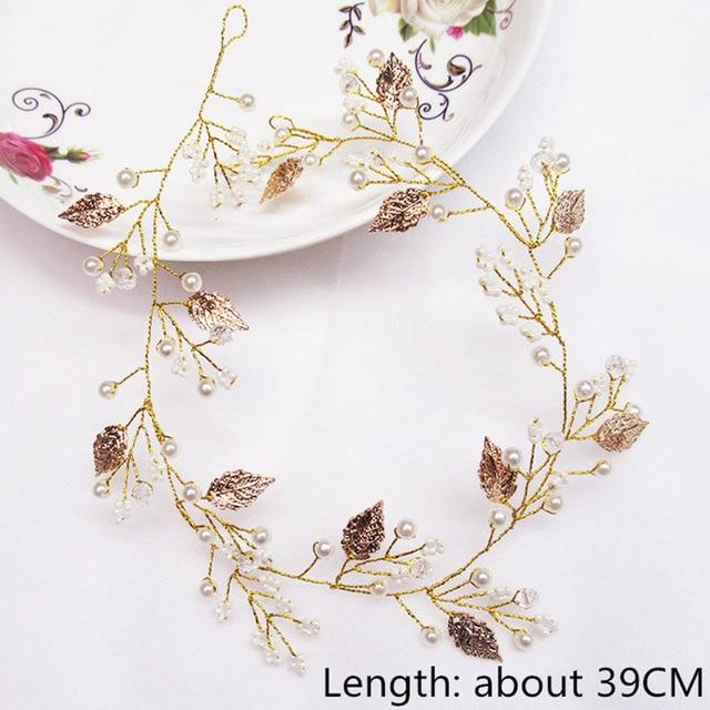 Hand-made Crystal Pearl Headband Wedding Accessories Wedding Accessories BlissGown XT17 39cm gold 