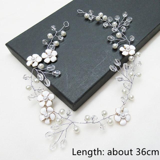 Hand-made Crystal Pearl Headband Wedding Accessories Wedding Accessories BlissGown XT18 36cm silver 