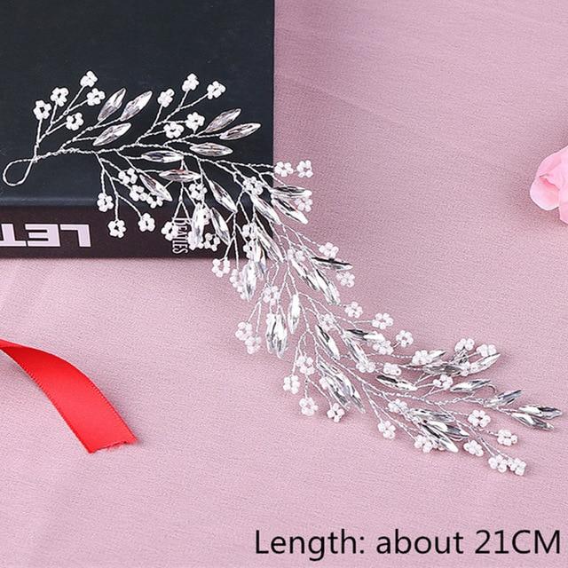 Hand-made Crystal Pearl Headband Wedding Accessories Wedding Accessories BlissGown XT20 21cm silver 
