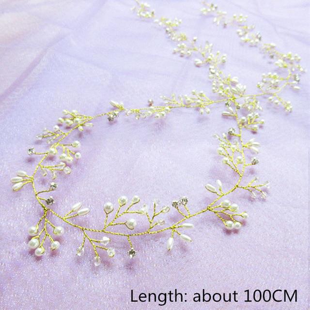Hand-made Crystal Pearl Headband Wedding Accessories Wedding Accessories BlissGown XT25 100cm gold 