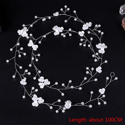 Hand-made Crystal Pearl Headband Wedding Accessories Wedding Accessories BlissGown XT26 100cm silver 