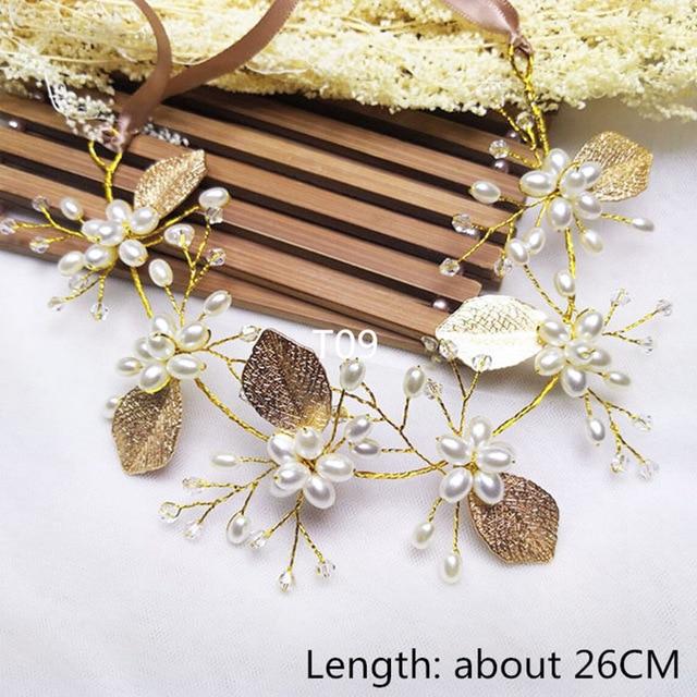 Hand-made Crystal Pearl Headband Wedding Accessories Wedding Accessories BlissGown XT32 26cm gold 