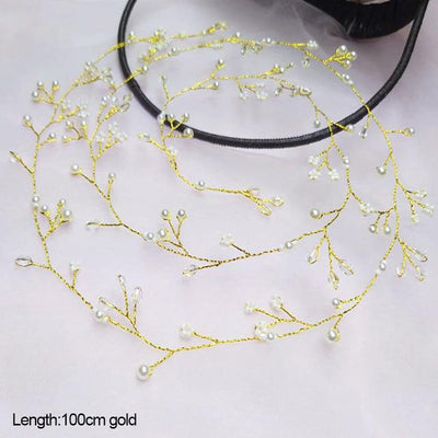 Hand-made Crystal Pearl Headband Wedding Accessories Wedding Accessories BlissGown XT33 100cm gold 