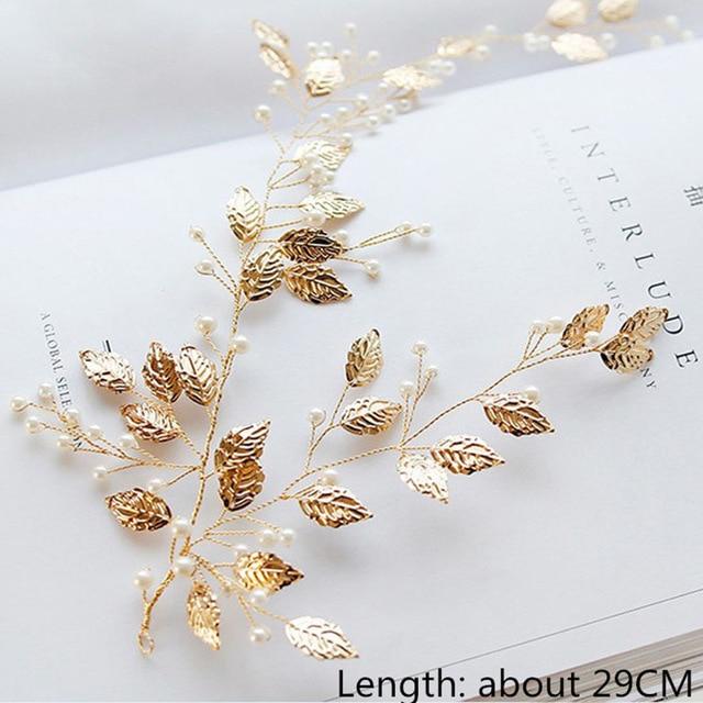 Hand-made Crystal Pearl Headband Wedding Accessories Wedding Accessories BlissGown XT35 29cm gold 