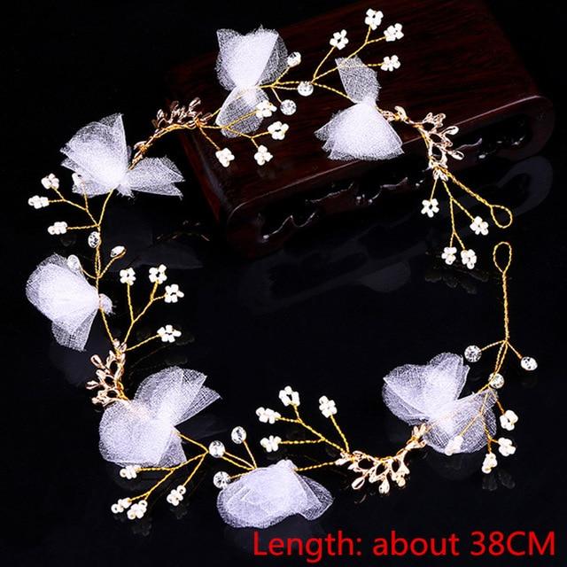 Hand-made Crystal Pearl Headband Wedding Accessories Wedding Accessories BlissGown XT37 38cm gold 