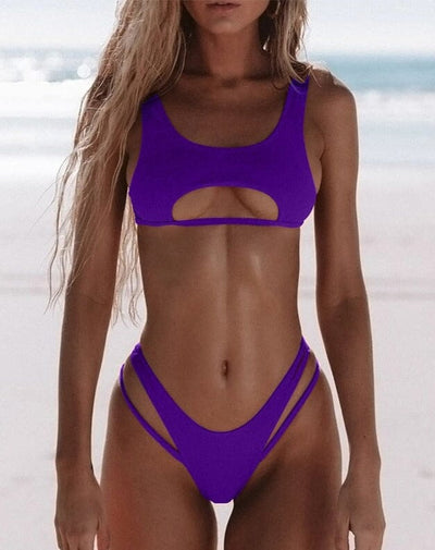 High Cut Micro Stylish Beach Outfits 2 Pieces Accessories BlissGown Dark Purple S 