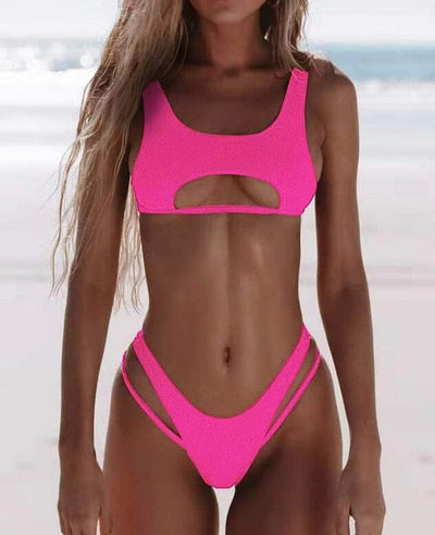 High Cut Micro Stylish Beach Outfits 2 Pieces Accessories BlissGown Hot Pink S 