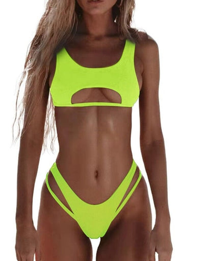 High Cut Micro Stylish Beach Outfits 2 Pieces Accessories BlissGown Neon Yellow S 