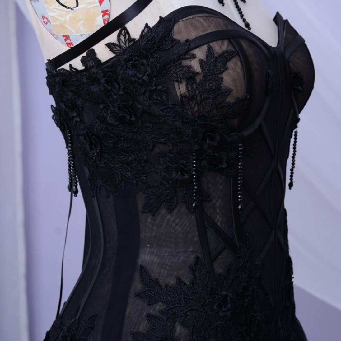 High-neck line Gothic Black Long Bridal Gowns Vintage Wedding Dresses BlissGown 