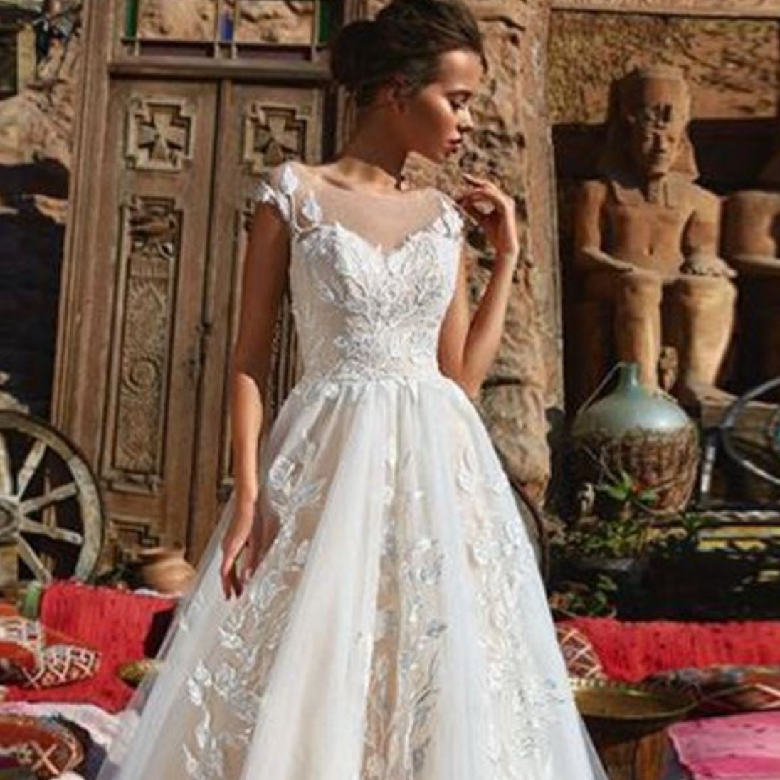 Illusion Scoop Appliques Lace Boho Wedding Dress Boho Wedding Dresses BlissGown 