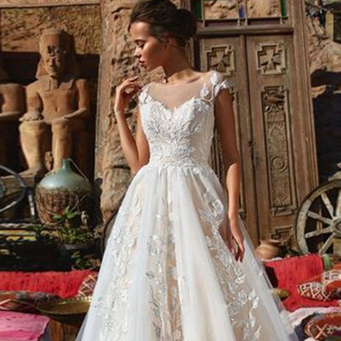 Illusion Scoop Appliques Lace Boho Wedding Dress Boho Wedding Dresses BlissGown 