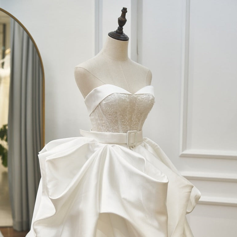 Ivory Open Back Strapless Detachable Sweep Train Bridal Dress Classic Wedding Dresses BlissGown 
