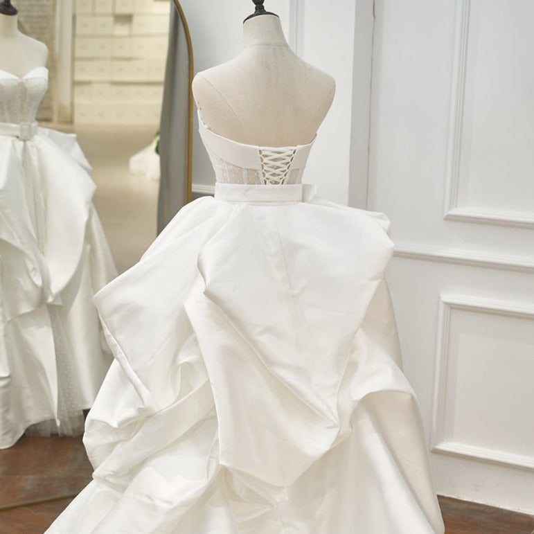 Ivory Open Back Strapless Detachable Sweep Train Bridal Dress Classic Wedding Dresses BlissGown 