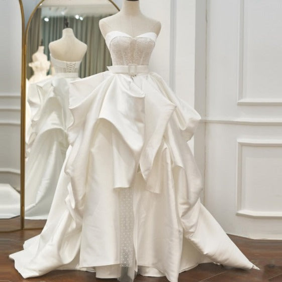 Ivory Open Back Strapless Detachable Sweep Train Bridal Dress Classic Wedding Dresses BlissGown Ivory Custom Size 