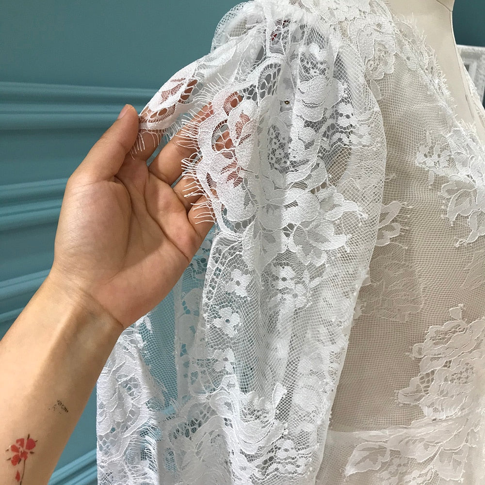 Lace Bohemian Stylish Open Back See-Through Wedding Dress Boho Wedding Dresses BlissGown 