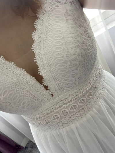 Lace Floor length Sleeveless Bridal Gown Boho Wedding Dresses BlissGown 