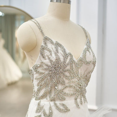 Lace Handmade Open Back Spaghetti Straps Sweep Train Mermaid Wedding Dress Classic Wedding Dresses BlissGown 