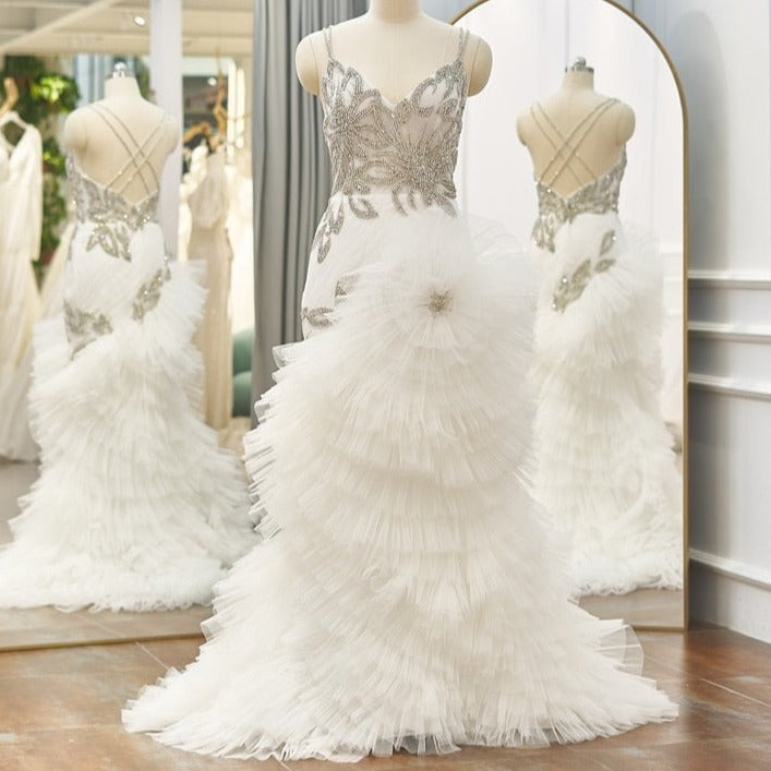 Lace Handmade Open Back Spaghetti Straps Sweep Train Mermaid Wedding Dress Classic Wedding Dresses BlissGown 