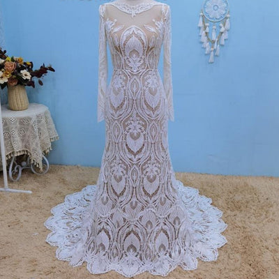Lace Long Sleeve Mermaid Bohemia Backless Bridal Gown Boho Wedding Dresses BlissGown Photo Color Custom Size 