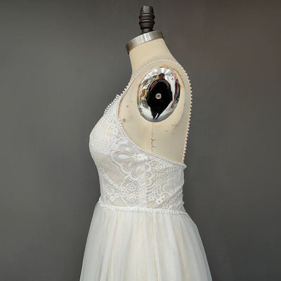 Lace Sleeveless Spaghetti Straps A-Line Backless V-Neck Wedding Dress Sexy Wedding Dresses BlissGown 