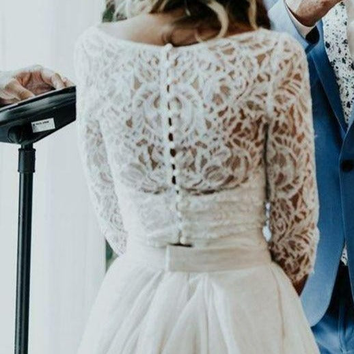 Lace Top Skirt 2 piece V-Neck Elegant Wedding Dress Boho Wedding Dresses BlissGown 