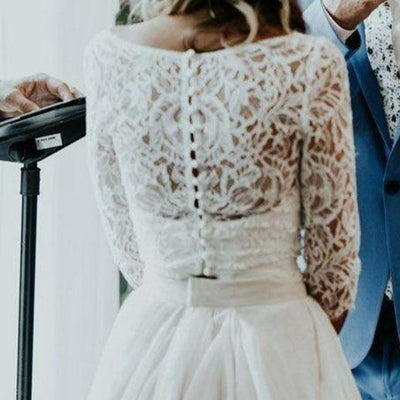 Lace Top Skirt 2 piece V-Neck Elegant Wedding Dress Boho Wedding Dresses BlissGown 