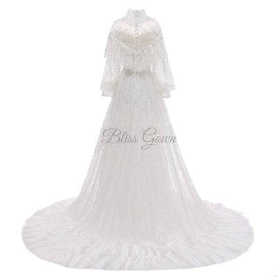 Lace Vintage Long Sleeve Wedding Dress Boho Wedding Dresses BlissGown 