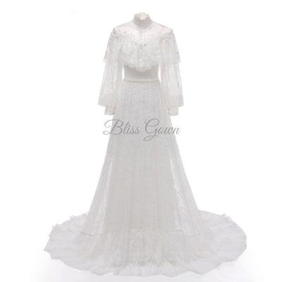Lace Vintage Long Sleeve Wedding Dress Boho Wedding Dresses BlissGown 