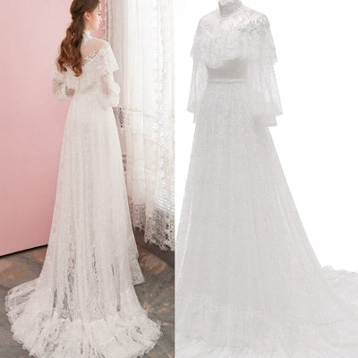 Lace Vintage Long Sleeve Wedding Dress Boho Wedding Dresses BlissGown Off White 2 
