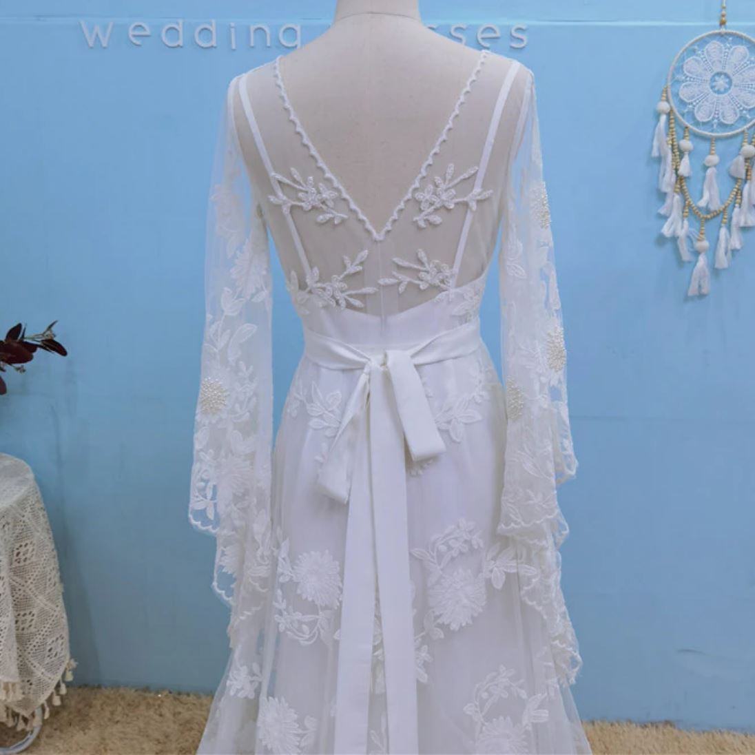 Lace Wrapped Two Piece Tassel Batwing Sleeve Bohemia Wedding Dress Boho Wedding Dresses BlissGown 