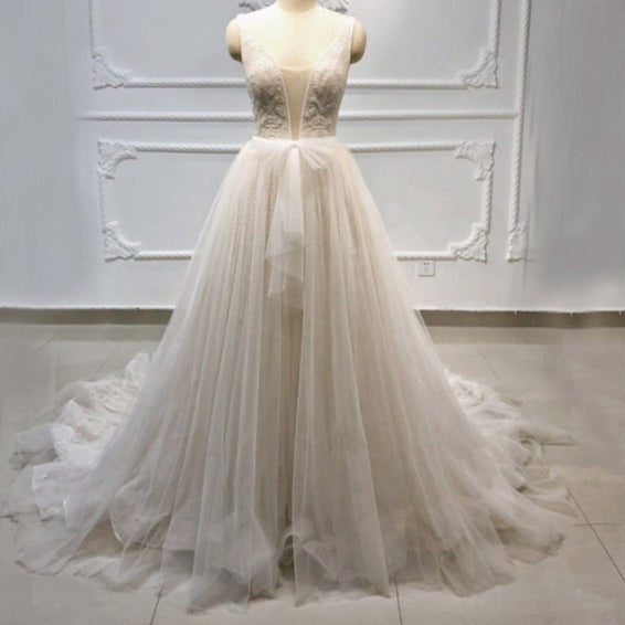 Light Champagne Long Sleeveless Wedding Dress Vintage Wedding Dresses BlissGown as picture Custom Size 