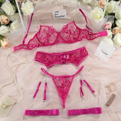 Lingerie Set 4-Pieces Hot Thong Lace Erotic Outfit Accessories BlissGown 